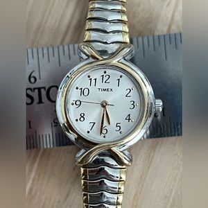 Timex Ladies Watch Vintage Two Tone Stretch Bracelet Stainless Dial